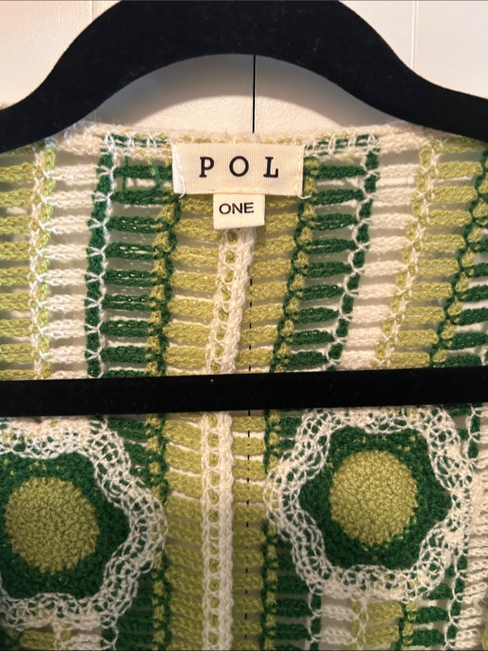 POL Crochet Open-Front Duster Cardigan - Green & White - Picture 3 of 6